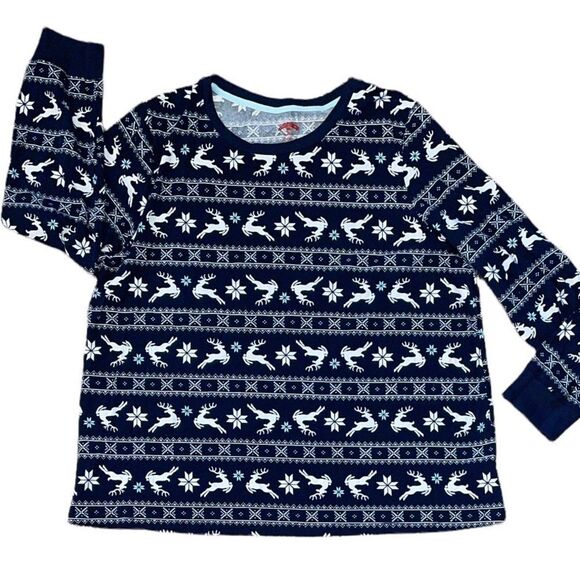 Holiday Time Size 2X (18W-20W) Navy & White Fair Isle Print Long Sleeve Top - Picture 1 of 4